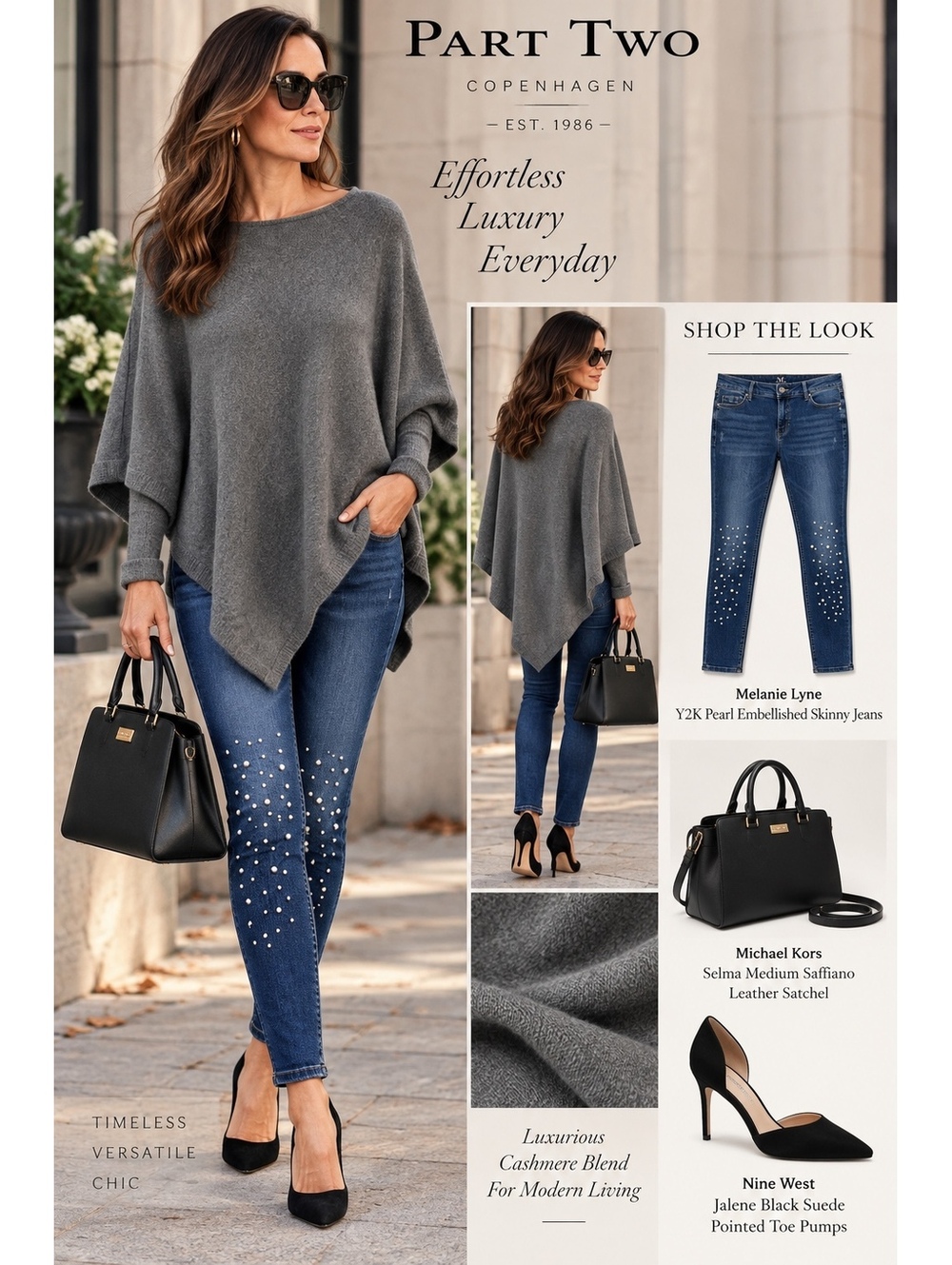 Part Two Florinda Cashmere Blend Poncho Sweater Grey Cozy Elegance